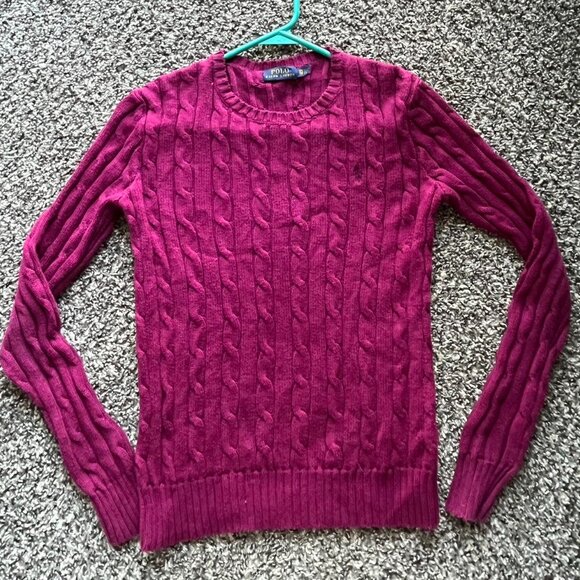 Burgundy Women's Polo Ralph Lauren Cable Knit Sweater pullover top XS Petite Top - Picture 1 of 8